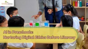Teacher teaching children about AI in preschools