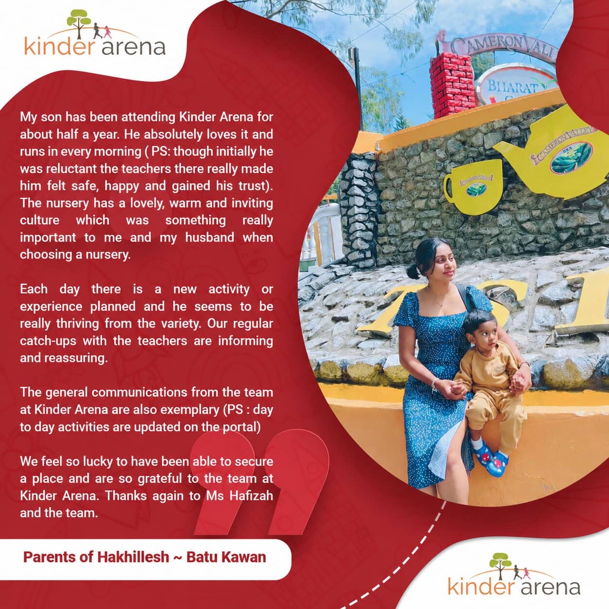 Kinder Arena Batu Kawan Testimonial from parents