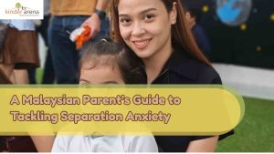 A mother cuddling her daughter while listening to a Malaysian parent's guide to tackling separation anxiety.