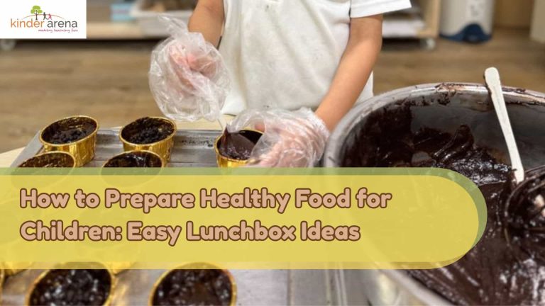 Children preparing chocolate cake as lunchbox for his peers